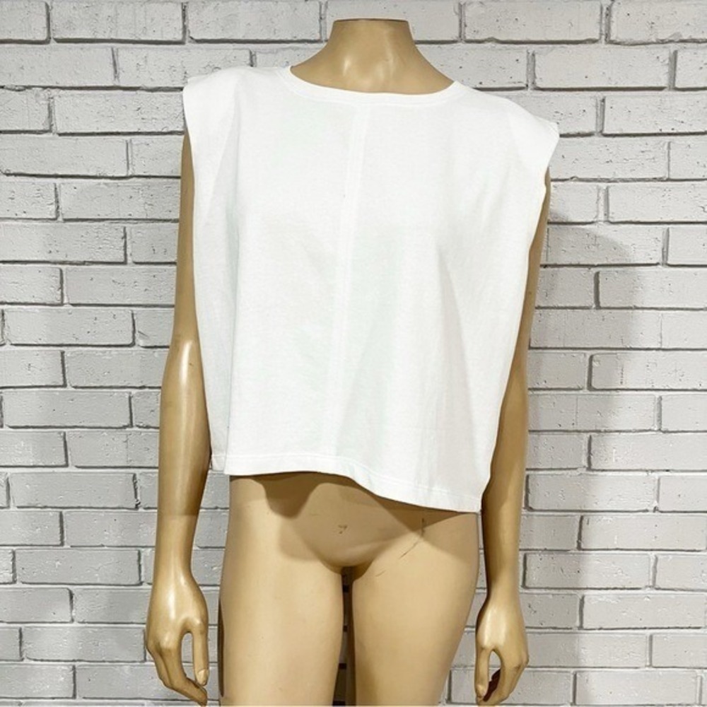 Threadbare White Padded Shoulder Sleeveless Cropped Sweatshirt Edgy Chic NWT 12